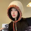 Gorro de Felpa Nuevo Lindo Engrosado de Invierno para Mujer, Gorro Pulóver Cálido para Ciclismo, Gorro de Punto Versátil a Prueba de Viento con Protección para los Oídos