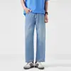 2026 Nueva Marca Americana de Moda Urbana Pantalones Rectos Sueltos Jeans Cropped Lavado Vintage Azul Claro Algodón
