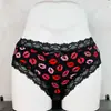 Ropa interior estilo deportivo de rayón con estampado de labios lindos Borde de encaje Ropa interior Cómoda y elástica Algodón en la parte inferior Ropa interior para estudiantes