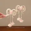 Acessório de Cabeça de Ano Novo Infantil Grampo de Cabelo com Laço Vermelho para Bebê Bola de Cabelo com Franja Estilo Chinês para Meninas