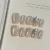 Blanco Lunar Carta de Amor Deseo Puro Francés Suave Hielo Transparente Cuentas de Vidrio Ojo de Gato Diamante Brillante Japonés Hecho a Mano Uña Portátil Uña Producto Terminado