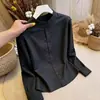 Nova Camisa Casual Simples de Cor Sólida de Manga Longa para Mulheres Outono Início Estilosa Emagrecimento Versátil Senso de Design Gola Alta Top