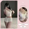 Pijama Sexy Estilo Francês para Mulheres, Novo Conjunto de Verão com Camisola de Renda com Bojo, Regata e Shorts de Seda Leite