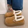 Botas de nieve súper bonitas de suela gruesa para mujer 2026 nuevo estilo forradas de felpa cálidas slip-on zapatos tipo Birkenstock invierno zapatos de algodón esponjosos