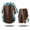 Camiseta de Manga Corta de Algodón a Rayas para Hombre, Estilo Nuevo de Verano, para Exteriores, con Media Cremallera y Cuello Alto
