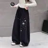 Calça de Moletom Bordada com Estrelas para Meninas 2026 Novidades de Outono Tamanhos Médio e Grande Calças Casuais Largas para Crianças Calças Tesoura Calças Longas para Alunos do Ensino Fundamental