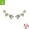 Pendientes Nuevos de Plata de Ley S925 Yinziyun Estilo Fresco de Instagram Pendientes de Zirconia de Tres Garras Fila de Diamantes Pendientes