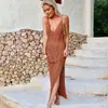 Vestido de playa sexy de punto con tirantes huecos, sin espalda, con abertura, cintura alta, falda de punto transfronteriza europea y americana, verano