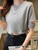 Camiseta de manga corta de algodón puro para mujer, estilo Hong Kong, estilo vintage chic, diseño veraniego, cintura alta, ombligo al descubierto, media manga, estilo Spice Girl.