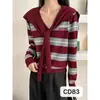 Suéter de Punto de Dos Piezas para Mujer de Alta Gama con Cuello en V, Rayas Bordadas con Letras, Holgado, Casual, Manga Larga, Chal
