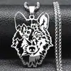 Colar personalizado com pingente de cabeça de lobo vazada em aço inoxidável, para uso transfronteiriço entre Europa e Estados Unidos. Ideal para mulheres e homens. Pingente estético prateado.