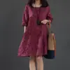 Vestido 2024 Plus Size Feminino Estilo Artista Solto Bordado Manga Longa Algodão Linho Vestido Moda