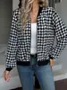Top Chaqueta Casual de Lana con Cremallera y Estampado de Houndstooth, Estilo Nuevo Otoño 2025, Transfronterizo Europeo y Americano Amazon, Holgado, Delgado, para Mujer