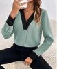 Atuendo de Negocios Versátil Europeo y Americano, Camisas Elegantes Casuales de Estilo Francés con Cuello con Bloques de Color, Tops de Mujer con Diseño de Color en Contraste