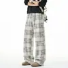 Calça Casual Xadrez Tie-dye Retrô Americana Masculina Outono Nicho Tamanho Grande Solta Casual Adolescente Perna Larga Nova