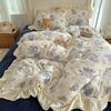 Conjunto de Quatro Peças Estilo Coreano Pequeno Floral Classe A Veludo Leite Renda, Lençol de Cama Dupla Face Veludo Pequeno Floral, Capa de Edredom, Lençol com Elástico 1.8m 1.5