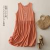 Vestido Chaleco Cuello en V 2025, Uso Delantero y Trasero, Falda de Tirantes Artística Reductora de Edad, Vestido Japonés de Lino sin Mangas para Mujer