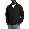 Suéter jacquard de punto trenzado para hombre de otoño transfronterizo con media cremallera, cuello camisero, mangas largas y top tipo polo texturizado