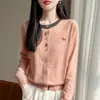 Suéter de manga larga para mujer diseño de cuello redondo reduce la edad nuevo estilo chaqueta cárdigan de lana bordado tejido fino de dibujos animados primavera caballito