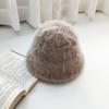Chapéu de Pescador de Lã Tricotada com Pelo de Coelho Estilo Coreano Outono e Inverno Popular na Internet Versátil Rosto Iluminador Pequeno Liso Chapéu de Balde Chapéu de Pescador Quente à Prova de Frio Feminino