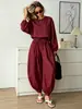 Conjunto de Dos Piezas para Mujer 2026 Estilo Europeo y Americano Transfronterizo Otoño Más Vendido Top de Color Sólido con Cuello Redondo y Manga Suelta y Pantalones de Pierna Ancha