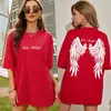 Camiseta de Mujer con Alas Gigantes de Ángel Oscuro Sprint Moda Casual Camiseta Linda Divertida Manga Corta Transpirable Camiseta de Cuadros