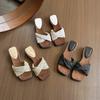 Sandalias tejidas de estilo francés vintage con suela gruesa para mujer, Verano 2025, Sandalias slip-on que aumentan la altura