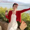 Cárdigan Rojo con Tirantes para Mujer Otoño Ropa Exterior 2025 Nuevos Tops de Punto Primavera y Otoño para Ropa de Abrigo Talla Única Azul