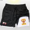 Shorts masculinos de anime dois em um, duas camadas, estampa 2D, para treinamento de musculação e esportes