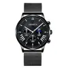 Reloj de Negocios para Hombre Transfronterizo Nuevo Simple Falso Tres Ojos Hebilla Oculta Personalizada Malla Casual Calendario Reloj de Cuarzo