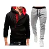 Nuevo Conjunto de Suéter de Terciopelo con Cremallera Lateral, Color de Contraste y Capucha para Hombre