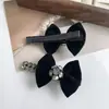 Nuevo Pasador de Pelo Negro con Lentejuelas de Diamante y Terciopelo, Moda para Flequillo y Lateral