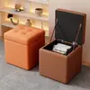 Banqueta de almacenamiento, banco de almacenamiento, taburete de cuero sentable, taburete pequeño para el hogar, mesa de centro de alta gama, banqueta baja para sofá, banco para cambiarse los zapatos en la entrada