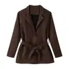 Fábrica de Ropa para Mujer Transfronteriza Venta al por Mayor 2026 Moda Estilo Europeo y Americano con Cinturón Ceñidor de Cintura Efecto Textura de Terciopelo Chaqueta Abrigo