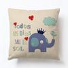 Funda de almohada de lino con animal de dibujos animados lindo elefante suministro de fabricantes de plataforma transfronteriza funda de cojín para coche sofá