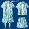 Traje de Viaje Camisa de Manga Corta para Hombre Camisa de Playa Costera Pantalones Cortos Casuales de Vacaciones Tallas Grandes Pantalones de Tres Cuartos Ropa de Pareja