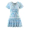 Vestido de Primavera para Mujer Estilo Europeo y Americano 2024 Nuevo Encaje Empalmado Estampado Cintura Elástica 9213
