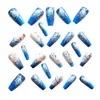 Uñas de Ballet de Longitud Media Azules Estilo Ins Europeo y Americano Populares Parches de Uñas Postizas de Venta Caliente Extraíbles 24 Piezas
