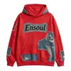 Moletom com capuz vermelho estampado personalizado para homens, modelagem solta, oversized e espesso para homens, moletom de Natal com desenho temático do espaço para homens