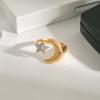Design silencioso aço inoxidável banhado a ouro 18K combinação de cores dourado e prateado combinação de cores suave anel ajustável abertura joia estrela e lua