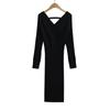 9002-25 Vestido de punto de hilo fino elástico para el tiempo libre, estilo francés, de temperamento puro y primavera temprana