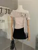 Y.Jia Yijia-Blusa Camiseta Manga Curta Xadrez Ruffle Patchwork Laço Doce Uma Manga 7766