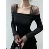 Camiseta Feminina Slim-Fit de Manga Longa com Renda Estilo Francês, Nova e Estilosa Coleção Primavera/Outono 2026, Blusa Base Juvenil Única