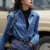 Em estoque Outono e Inverno 2025 nova moda estilo coreano versátil solta jeans manga longa para mulheres petites, azul, outras cores disponíveis
