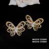 Brincos de Borboleta com Zircônia Banhados a Ouro Real 10K, Brincos de Moda Vazados Estilo Francês, Luxo Acessível e Brincos de Alta Qualidade para Mulheres