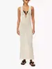 Moda Europeia e Americana Novo Estilo Vestido de Praia Tricotado Sexy Sem Mangas Vazado Vestido Estilo Resort à Beira-Mar Vestido Branco