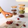 Atacado Pote de Armazenamento de Vidro Borossilicato Alto Pote de Vidro Empilhável Transparente Laminado Frutas Secas Tempero Garrafa de Armazenamento