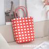 Nova Bolsa de Palha Plástica Tecida Moda Costura Simples Cesta de Legumes Bolsa Plaid de Cor Contrastante Criativa Estilo Pastoral
