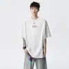 Camiseta de Manga Corta para Hombre Estilo Retro Americano Bordada Moda Tendencia Marca Top Verano Casual Holgada Moda de Manga Corta para Hombre