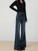 Jeans Acampanados Pequeños Fáciles para Mujer, Pantalones Acampanados de Cintura Media para Otoño e Invierno, Pantalones Acampanados de Alta Elasticidad, Pantalones de Otoño Adelgazantes para Mujer